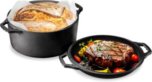 Nutrichef Multi-Cuiseur en Fonte-Cocotte Fonte-Marmite Induction- Casserole Double Pre-Assaisonnee Antiadhesive avec Couvercle et Po