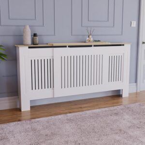 Vida Designs Arlington Cache-radiateur (Blanc, reglable) pour entree, Salon, Maison