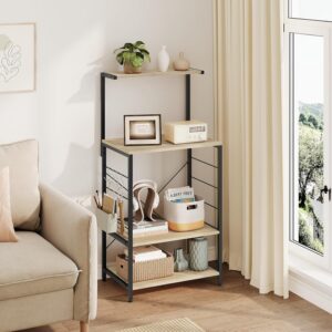 819mDhcgQL._AC_SL1500_.jpg WOLTU Etagere Micro Onde, Meuble Cuisine Rangement, a 4 Niveaux, 4 Crochets, 60x40x123cm Noir Chene Clair