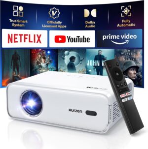 AURZEN Eazze D1 Official NetfIix, Doiby, Auto FocusKeystone, HDR10, Mini Portable Bluetooth WiFi Projector, Full HD 1080P Video Pro