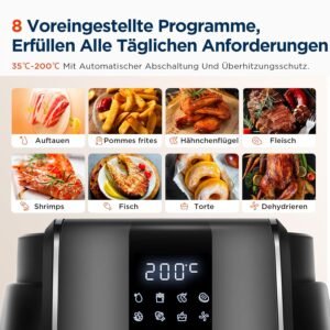 Friteuse sans huile Midea 4L 1500W, 8 programmes, 200°C