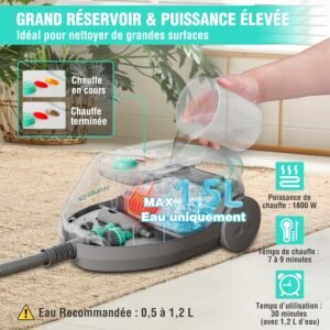 81At1rELdRL._AC_SL1500_.jpg HAUSHOF Nettoyeur Vapeur 1800W, Reservoir 1,5L, Pression Vapeur 4,0 Bar, Temps de Chauffe 8 Min, Vapeur Continue Jusqua 30 Min, 17