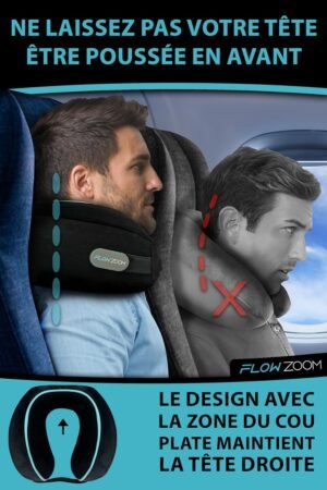 Coussin de voyage FLOWZOOM - mousse mémoire, côtés rehaussés
