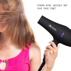 Basuwell Seche Cheveux Professionnel 2100W, Salon Seche-Cheveux avec Diffuseur,Peigne et Buse, Puissant AC Moteur (Noir)