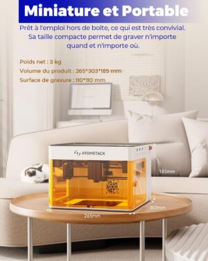 ATOMSTACK P1 Gravureuse Laser Encastree, Mini Machine a Gravurer Laser, Coupeur Laser Portable 5W, Application et Logiciel AtomStack