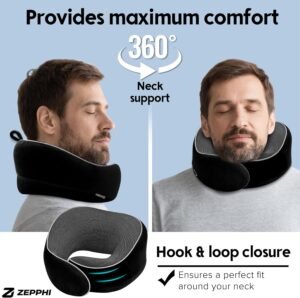 Coussin de Voyage Ergonomique en Mousse a Memoire - Oreiller de Support Cervical avec Soutien Lateral et Kit Sommeil - Oreiller de V