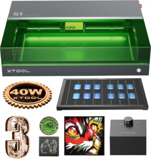 xTool S1 40W Graveur Decoupe Laser avec Panneau de Travail et Assistance d'air, Positionnement a Pin-Point, 600 mms, Gravure Laser
