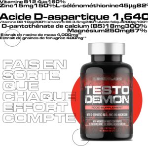 Demon Labz Testo Demon Complexe Zinc Acides Amines pour hommes avec Maca, Vitamines B et Extraits Botaniques 120 Gelules (30 P