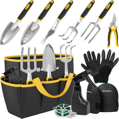81DmicGQ-DL._AC_SL1500_.jpg BLOSTM 11 Piece Gardening Tool Set - Heavy Duty Garden Tools with Waterproof Carry Bag, Ergonomic Handles, Small Shovel Gardening To