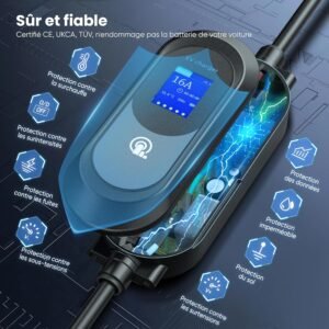 Chargeur voiture électrique Evjuicion 11 kW triphasé Type 2 6 m 6/8/10/13/16 A minuterie