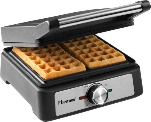 Bestron Gaufrier pour gaufres belges, Gaufrier de Bruxelles pour deux gaufres epaisses, avec revetement antiadhesif poignee Cool T