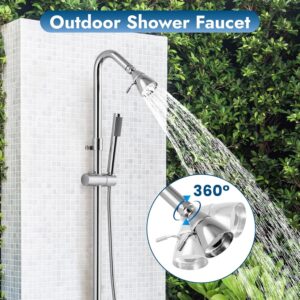 Cinwiny Kit de douche d'exterieur a montage mural en chrome poli avec douchette a main double poignees croisees avec barre coulissan