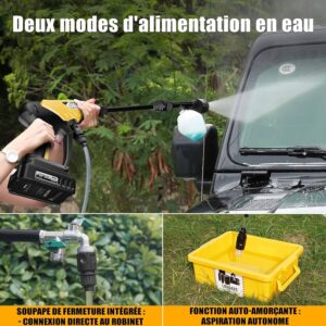 PUFIER Nettoyeur Haute Pression sans Fil 30Bar - Double Batterie 20V - Portable Puissant (Yellow)