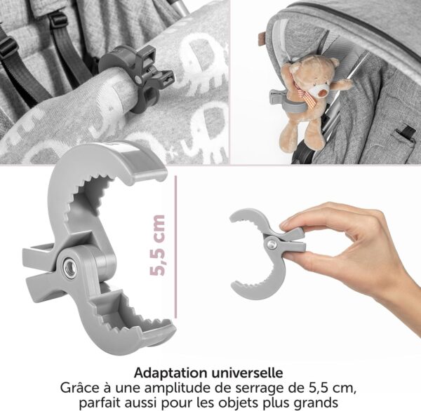 Zamboo Pince Poussette Universelle (Lot de 6 Pieces) - Crochet Poussette, Landau et Siege Auto pour Accrocher Jouets, Langes, Couver