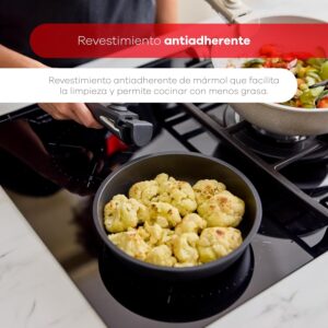 BERGNER Batterie de cuisine avec poignee amovible 2 poeles, 2 casseroles, 1 sauteuse, 2 couvercles et 2 ustensiles - En fonte d'alum