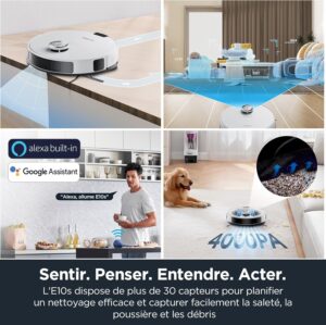 Eureka E10s Robot Aspirateur Laveur avec Station sans Sac Vidage Automatique, Robot Laveur de Sol 4000Pa, Autonomie 180 Minutes, Nav