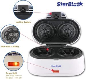 StarBlue Double Gaufrier Pour Gaufres En Forme De Coupelle, Cadeau Ideal, 220-240 V, 5060 Hz, 1200 W, Prise UK Adaptateur De Prise