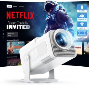WOLFANG 4K Video ProjectorBuilt-in App Official Netflix, 26000 Lumen Projector with WiFi 6, 50 Zoom, 180 Rotation Mini Project