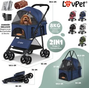 Poussette pour chien LOVPET 2-en-1 pliable jusqu'à 20 kg