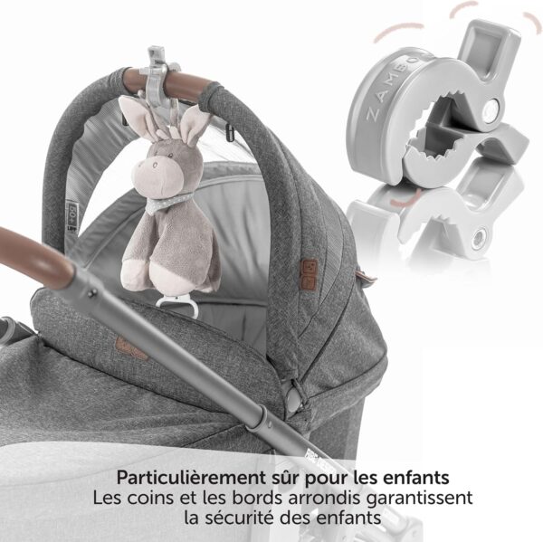 Zamboo Pince Poussette Universelle (Lot de 6 Pieces) - Crochet Poussette, Landau et Siege Auto pour Accrocher Jouets, Langes, Couver