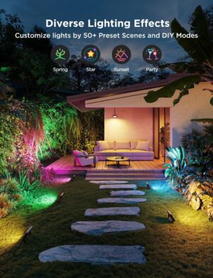 Govee Lot de 4 Phares Projecteur LED Exterieur, RGBIC Lumiere avec Blanc Froid et Chaud, Fonctionne avec Alexa Matter Google Home, 5