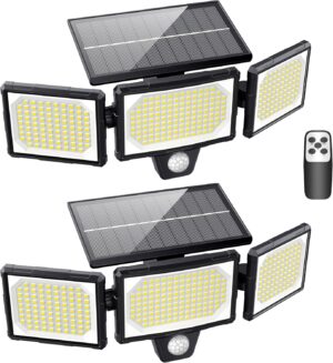Lot de 2 Lampes Solaires Exterieur Puissante - 304LED Projecteur Lumiere Solaire Exterieure avec Detecteur de Mouvement, 3000LM, 3