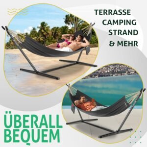 KESSER Hamac Lake avec Support Hamac Double pour 2 Personnes, Structure Stable, capacite de Charge de 200 kg, Taille XXL Anthra