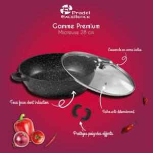 81Hxuyv532L._AC_SL1500_.jpg Pradel Excellence - PCUI001016 - Mijoteuse Fonte d'Aluminium Premium Ø28cm, Couvercle Verre - Revetement Anti-Adhesif Facon Pierre -