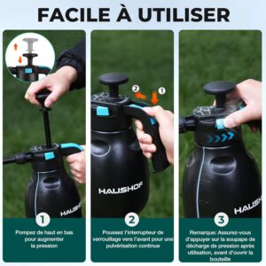 HAUSHOF Pulverisateur Mousse Manuel 2 L, Pulverisateur a Pression a Main avec 2 Buses Reglables, pour Lavage Voiture, Nettoyage Dome