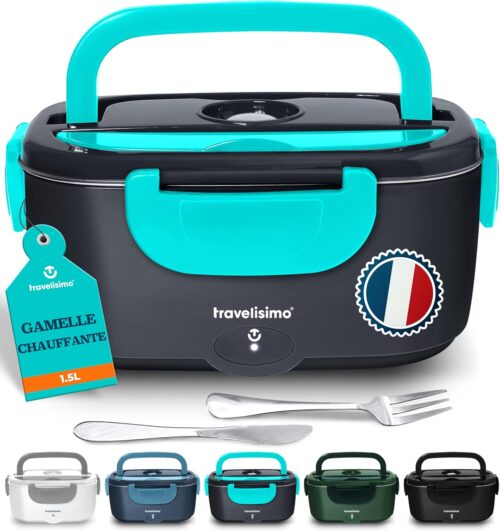 TRAVELISIMO Gamelle Chauffante 80W Lunch Box Chauffante 1,5L Marmite Electrique 3 en 1 220V 24V 12V, Gamelle Chauffante Allume Cigar