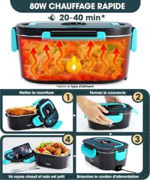 TRAVELISIMO Gamelle Chauffante 80W Lunch Box Chauffante 1,5L Marmite Electrique 3 en 1 220V 24V 12V, Gamelle Chauffante Allume Cigar