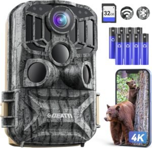 DEATTI 4K 48MP HD Hunting Camera for Telephone, WiFi Camera Infrared Night Vision Animals Camera Trap Camera, 120IP66, 32GB Card a