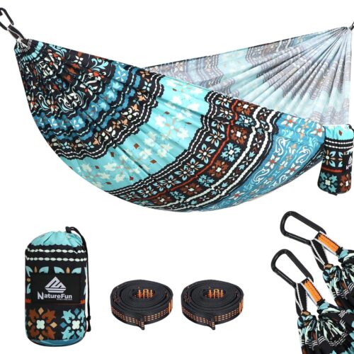 NATUREFUN Hamac Ultra-leger de Voyage Camping 300 kg Capacite de Charge,Respirante,Sechage Rapide Hamac(275x140 cm) 2 x Mousqueton
