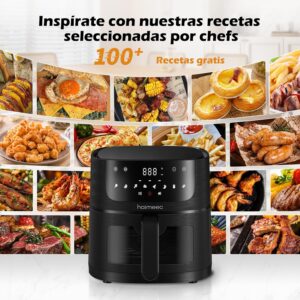 HAIMEEC Air Fryer 4L, 8-in-1 Oil-Free Deep Fryer with Viewing Window, 1350W with Digital Touch Screen, Adjustable 30C-200C, 90 Le