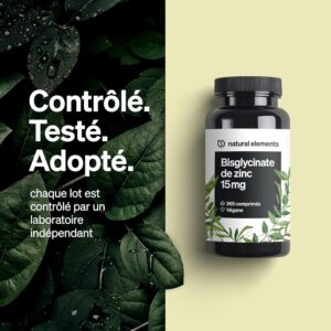 Zinc Bisglycinate Pur 15mg 365 Comprimes Vegetaliens Zinc pour Plus d'un An Antioxydant et Beaute pour une Peau Saine Syst