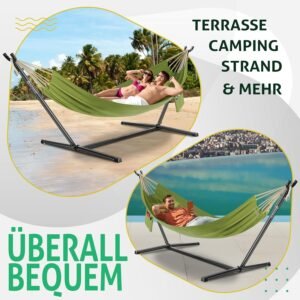 Hamac double KESSER avec support XXL 200 kg pour 2 pers Kaki