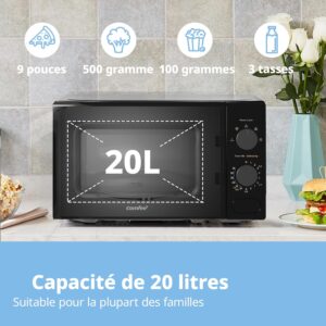 Comfee' CM-M202CC(BK) Four a micro-ondes compact avec la capacite de 20 litres, 700 W avec Commande manuelle, Convenable pour petite
