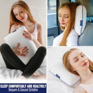 alkamto Oreiller de voyage ergonomique en mousse a memoire de forme avec coussin thermoregulateur - Sac de transport etanche inclus