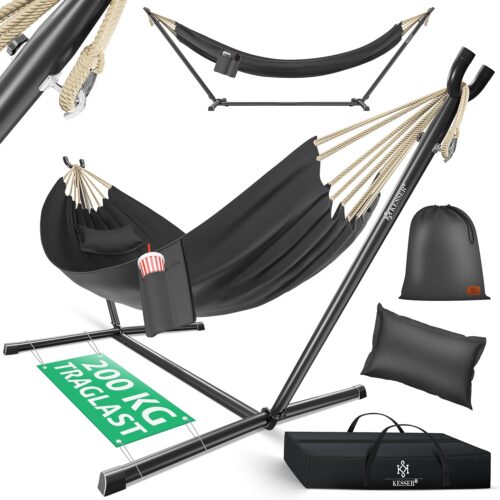 KESSER Hamac Lake avec Support Hamac Double pour 2 Personnes, Structure Stable, capacite de Charge de 200 kg, Taille XXL Anthra