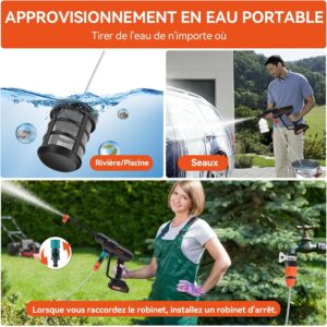 Nettoyeur Haute Pression sur Batterie, Bravolu Max 500 PSI Nettoyeur Haute Pression sans Fil Portable avec Accessoires, Buse Multi-F
