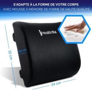 Healthfix Coussin Lombaire Ergonomique Soutien Dos a Memoire de Forme Chaise Bureau Voiture Ameliore la Posture Housse Re