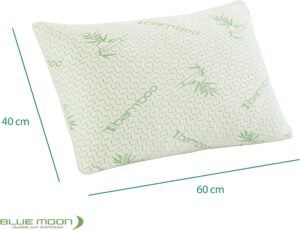 BLUE MOON Oreiller orthopedique en bambou - Oreiller en mousse a memoire de forme - Hypoallergenique - Housse amovible avec fermetur