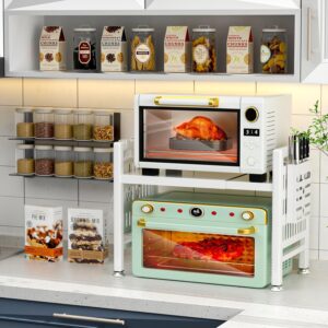 NLMWTI 2 Niveaux Extensible Etagere a Micro-Ondes Reglable, Support de Four a Micro-Ondes au Carbone, Organisateur de Rangement de C