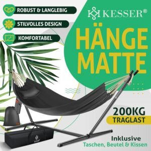 KESSER Hamac Lake avec Support Hamac Double pour 2 Personnes, Structure Stable, capacite de Charge de 200 kg, Taille XXL Anthra