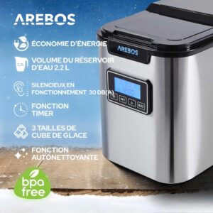 Machine à glaçons Arebos 12 kg/24h, 3 tailles, LCD