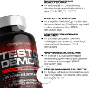 Demon Labz Testo Demon Complexe Zinc Acides Amines pour hommes avec Maca, Vitamines B et Extraits Botaniques 120 Gelules (30 P