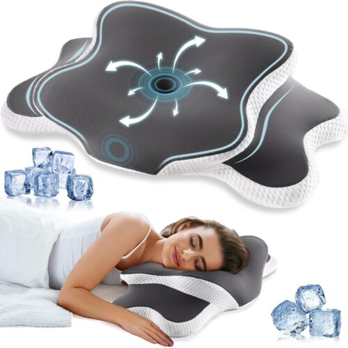 YunNasi Oreiller Ergonomique Cervical Memory Foam Oreiller Memoire Forme Oreiller Orthopedique de Forme pour Les Dormeurs sur Le Cot