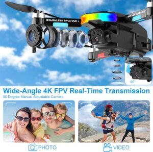 Drone avec 2 Camera Reglage electrique Camera, GuKKK 4K Mini Drone Camera Pliable Active d'evitement d'obstacles, Drone Quadricopter