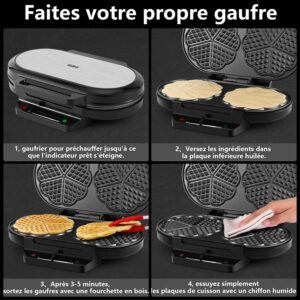 YASHE Machine A Gauffre Coeur, 10 Gaufres Classiques En Forme De Cœur Avec Revetement Antiadhesif, 5 Reglages De Temperature Ajustab