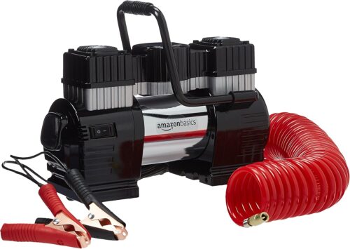 Amazon Basics - Digital Portable Air Compressor with a Pair of Battery Clips and Carry Case, BlackRed